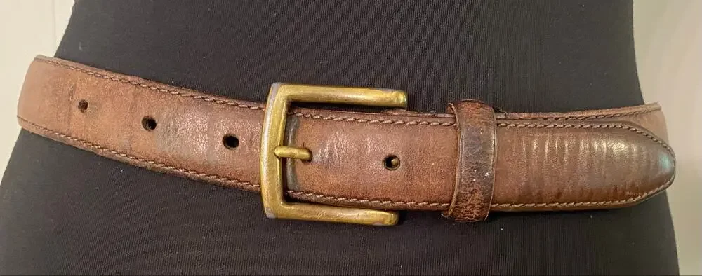 Thursday Everyday Brown Leather Belt Size 26 Brass Buckle Distressed Classic